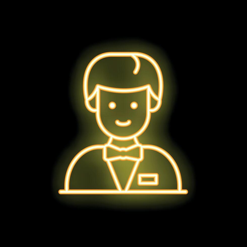 Neon sign showing a smiling waiter wearing a bow tie vector