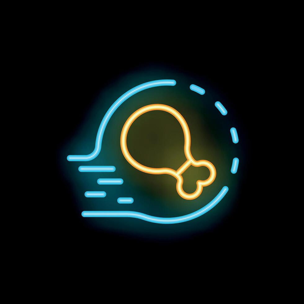 Neon sign showing a chicken leg being delivered fast vector
