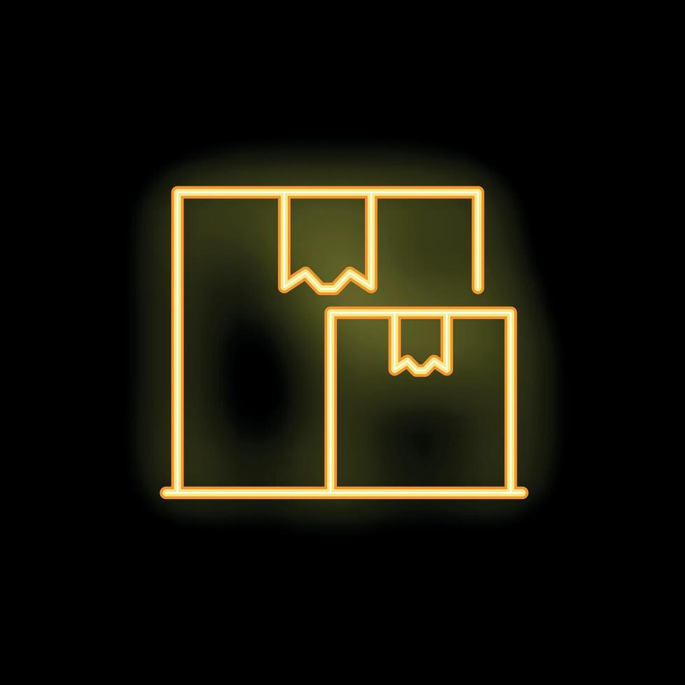 Neon yellow icon of two parcels is glowing on a black background vector