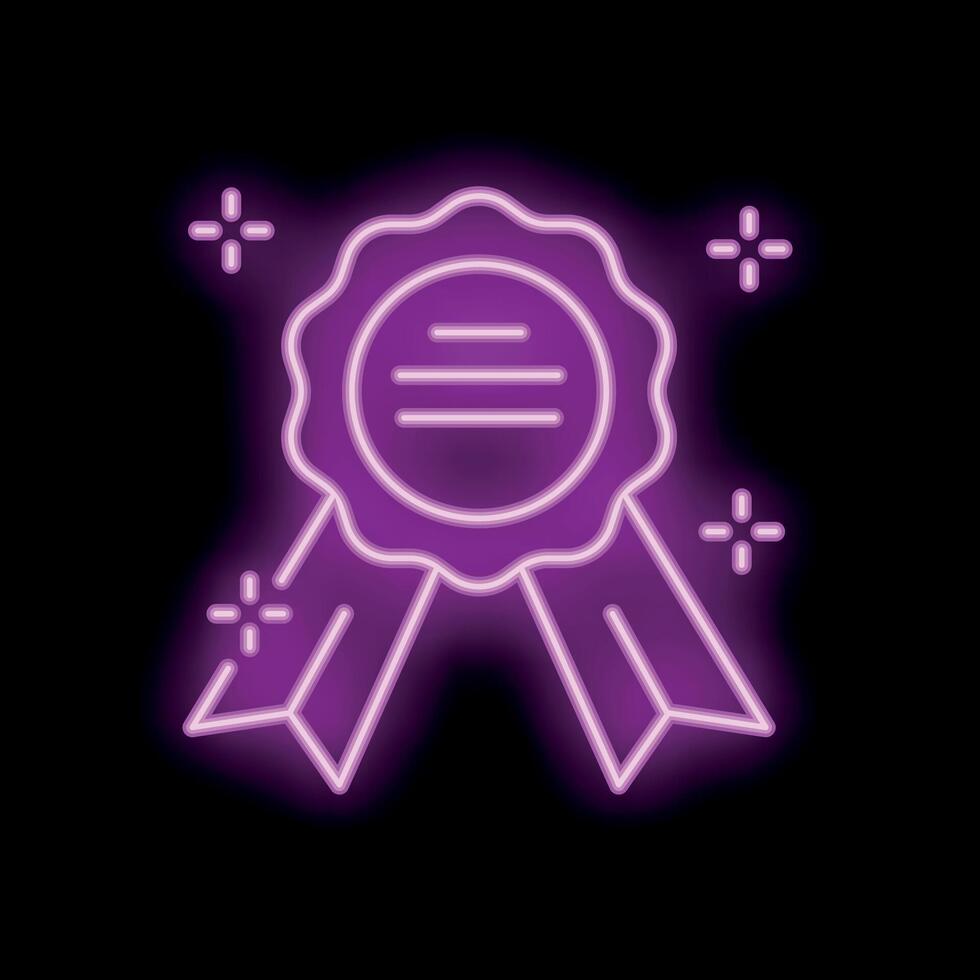 Neon sign representing quality assurance with award ribbon on a black background vector