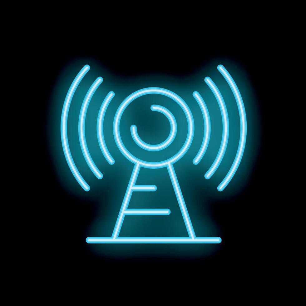 Neon sign representing radio tower broadcasting signal vector
