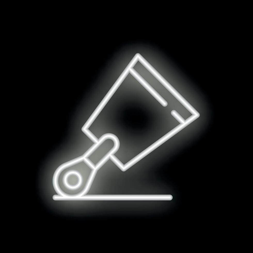 Neon trowel spreading putty or plaster on black background vector