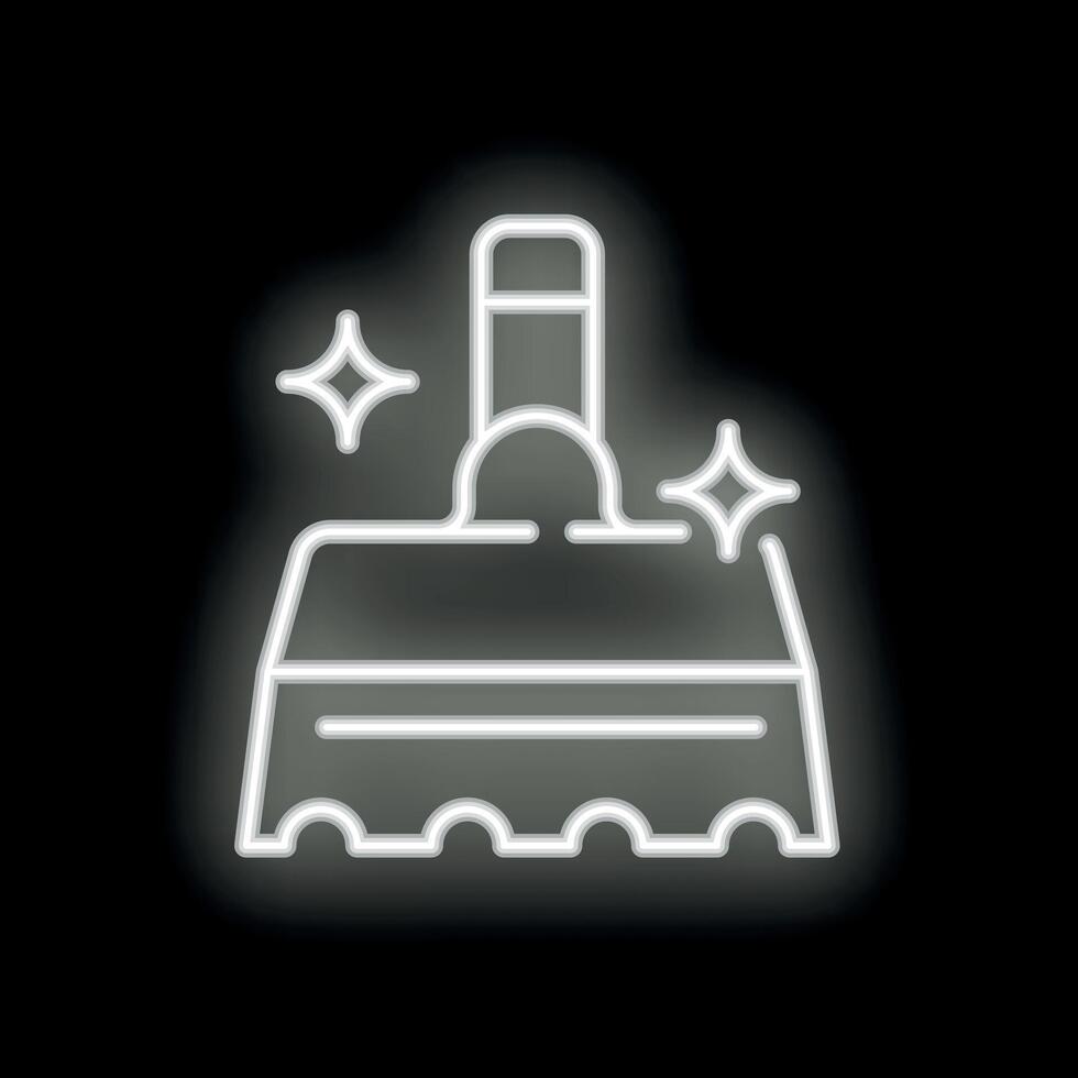 White neon style cleaning brush icon on black background vector
