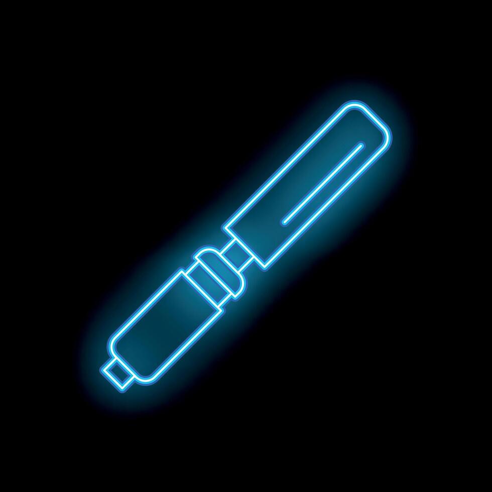 Blue neon sign of a marker pen glowing on black background vector
