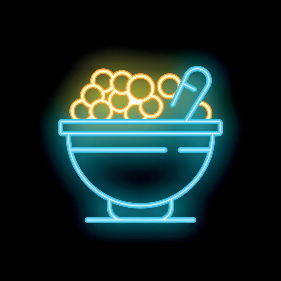 Neon style icon of a bowl overflowing with cereal and a spoon vector