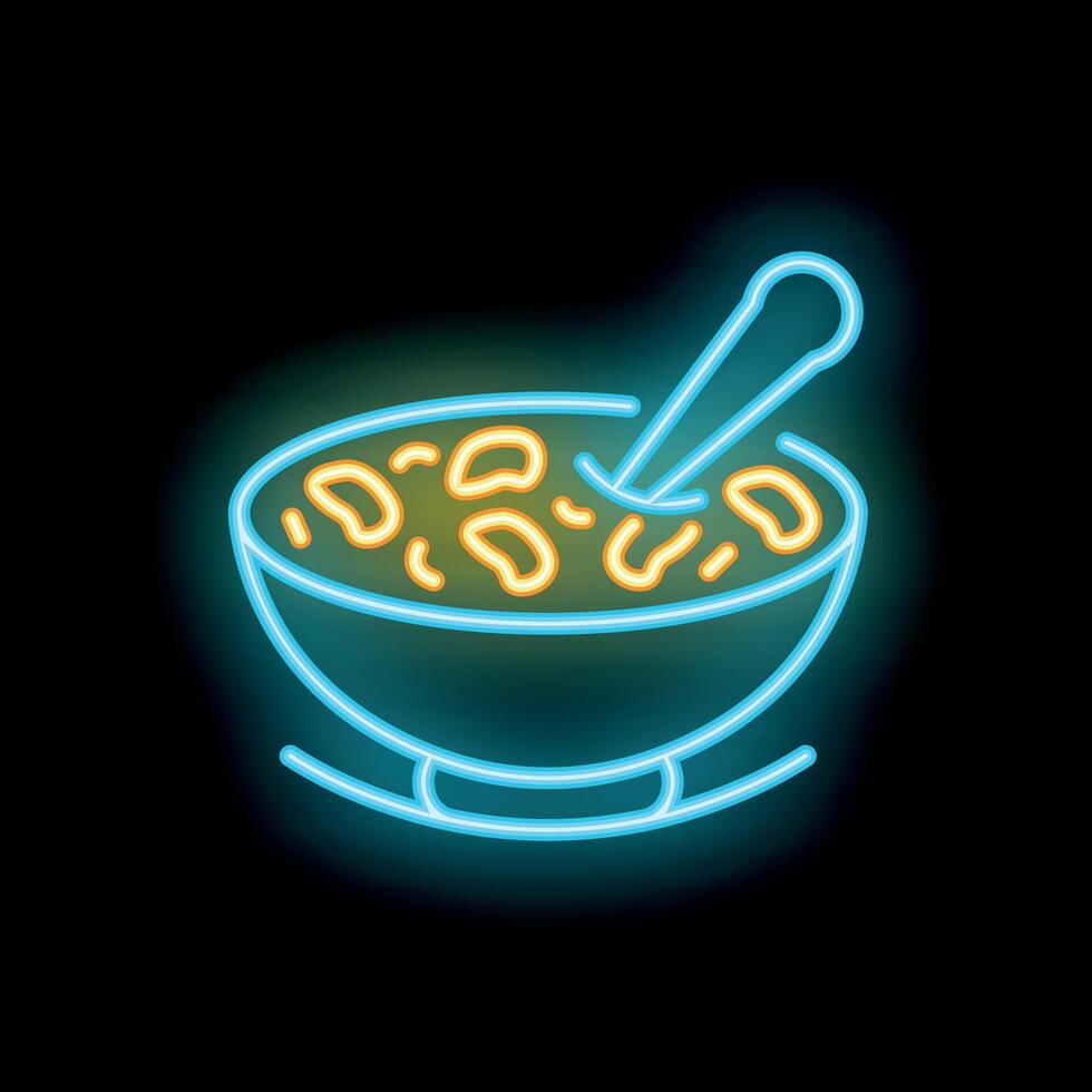 Neon sign showing bowl full of delicious soup with spoon vector