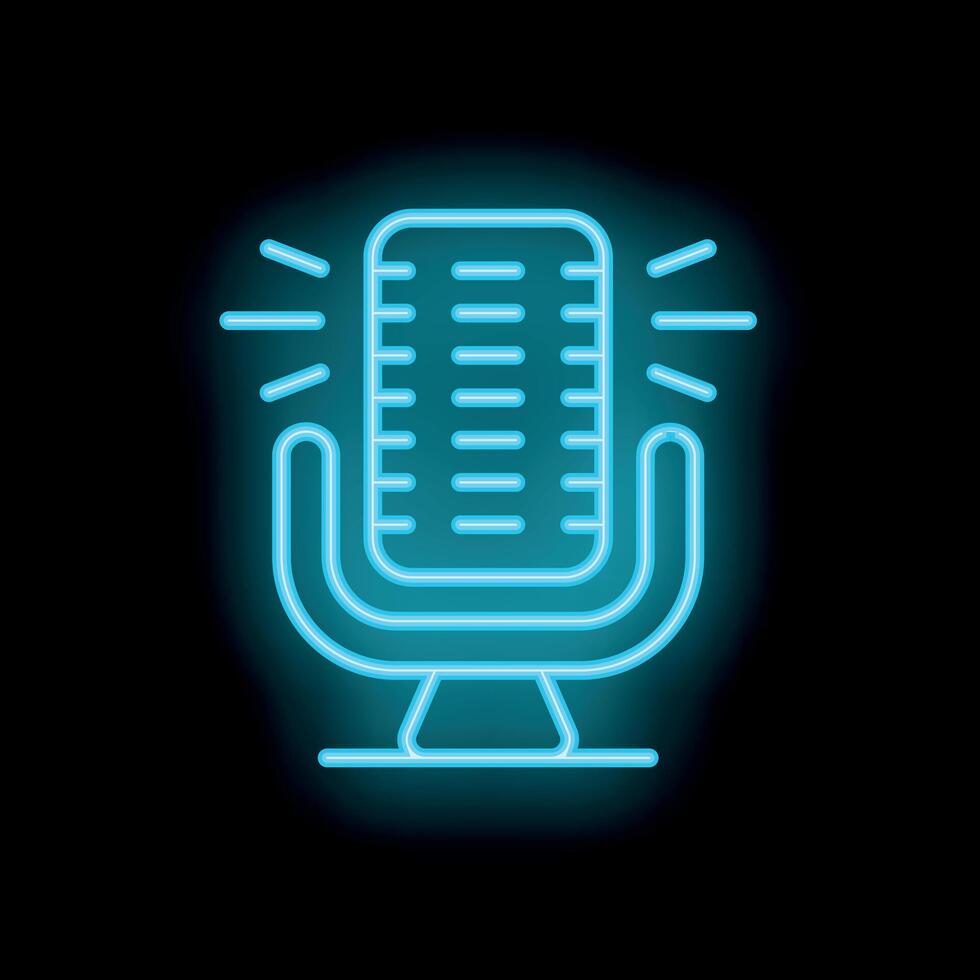 Neon microphone icon glowing on dark background vector