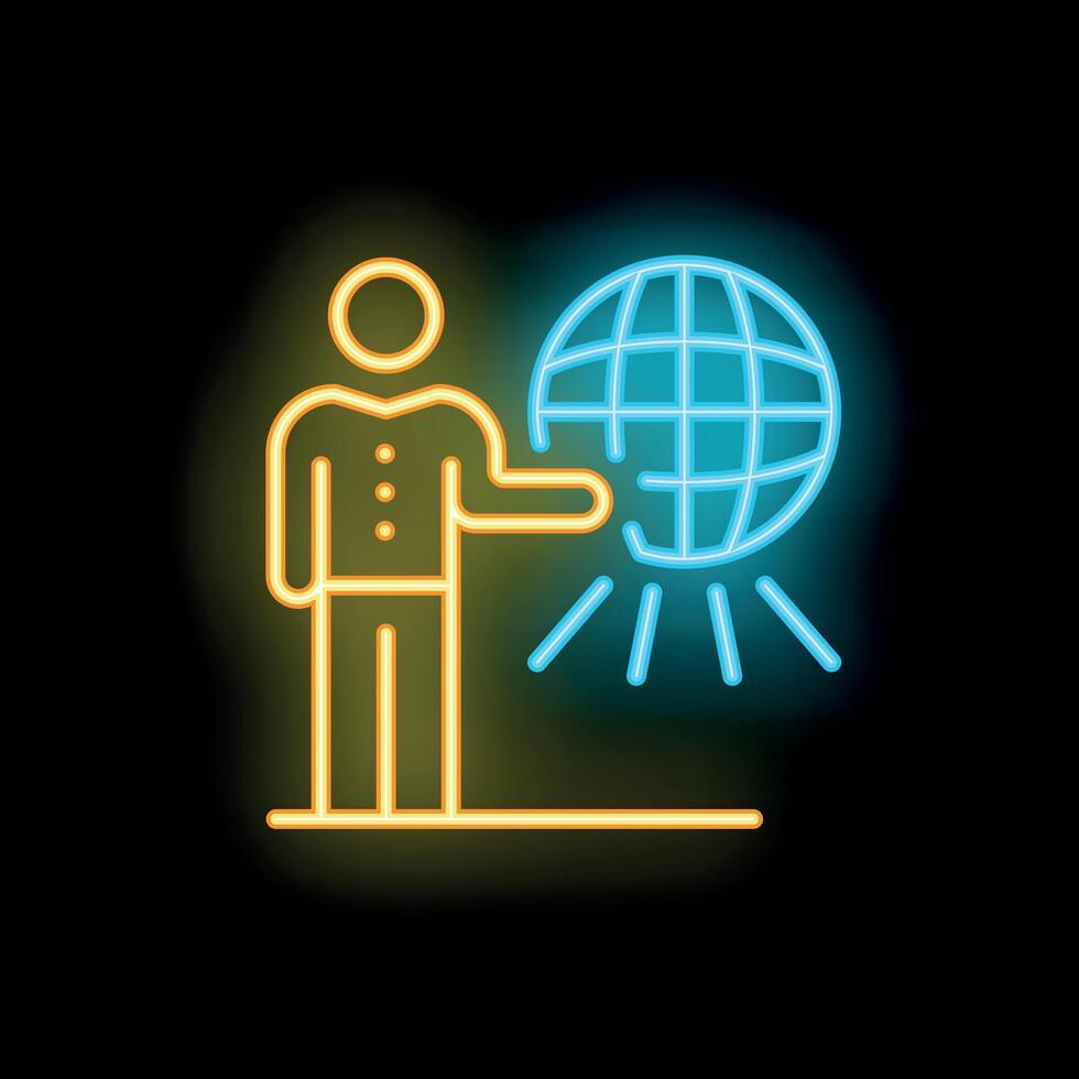 Businessman holding glowing neon world globe icon vector
