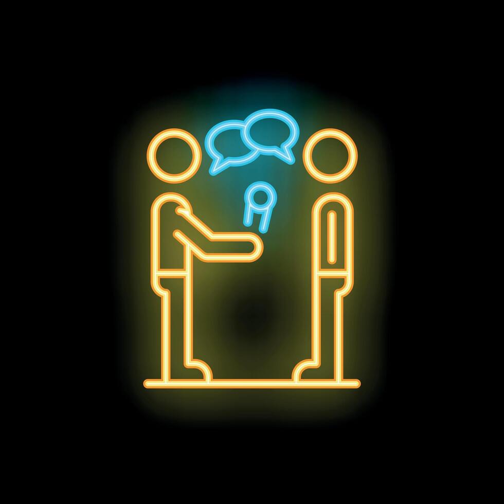 Neon icon of a journalist interviewing a businessman holding a microphone vector