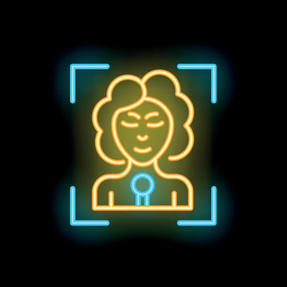 Neon sign of face recognition system scanning businesswoman vector