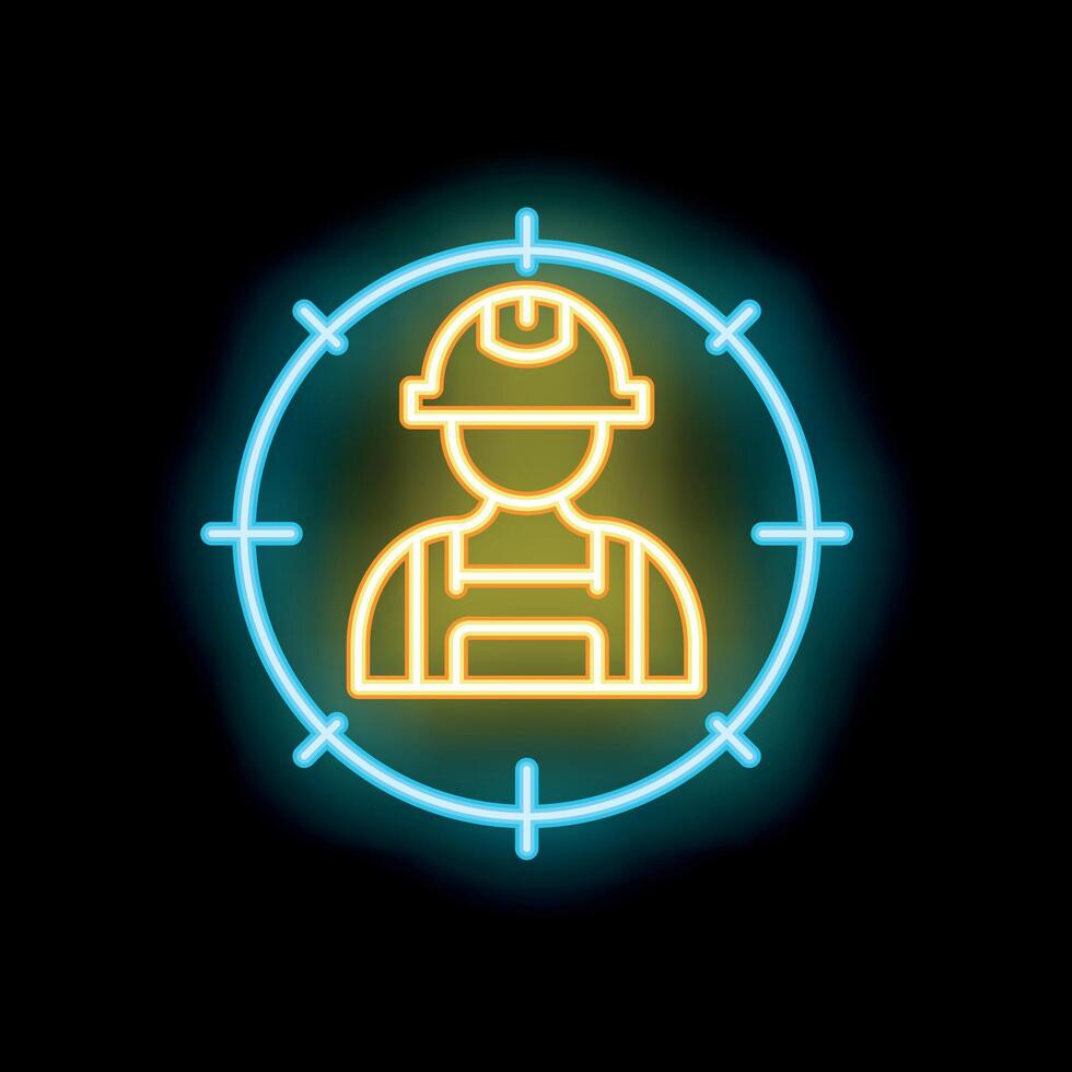 Neon icon of construction worker in target showing skilled labor shortage vector