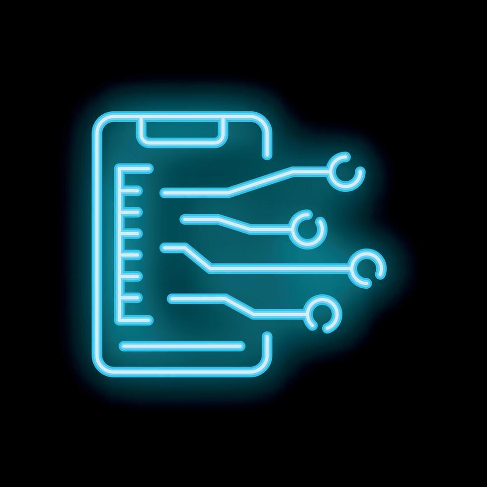 Neon style icon showing clipboard with electronic circuit board vector
