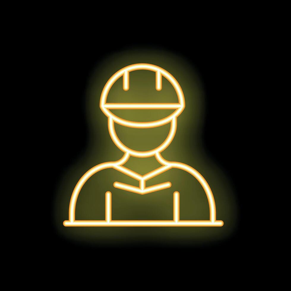 Neon sign showing construction worker with hard hat vector