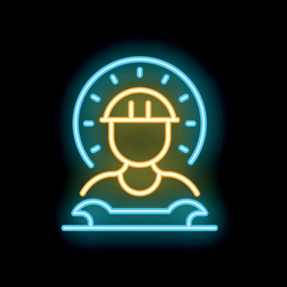 Neon sign showing construction worker with idea lightbulb vector