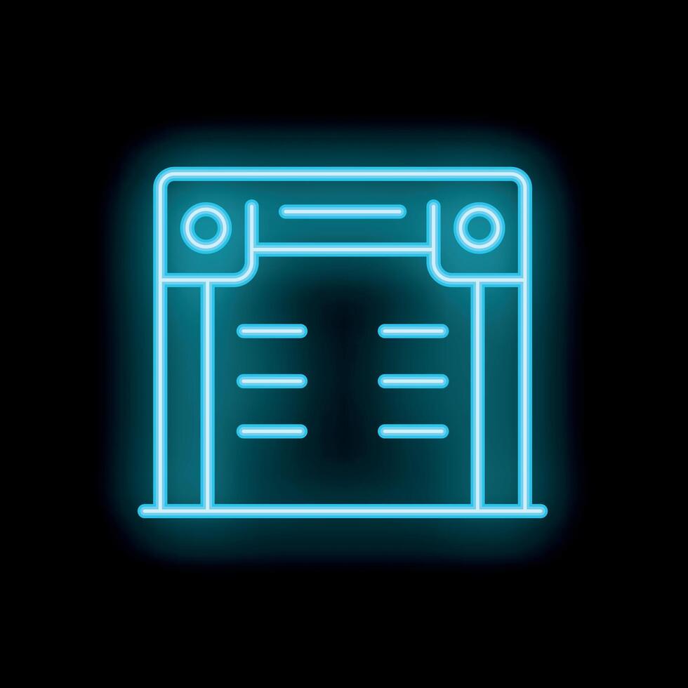 Blue neon icon of a treadmill is glowing on a black background vector