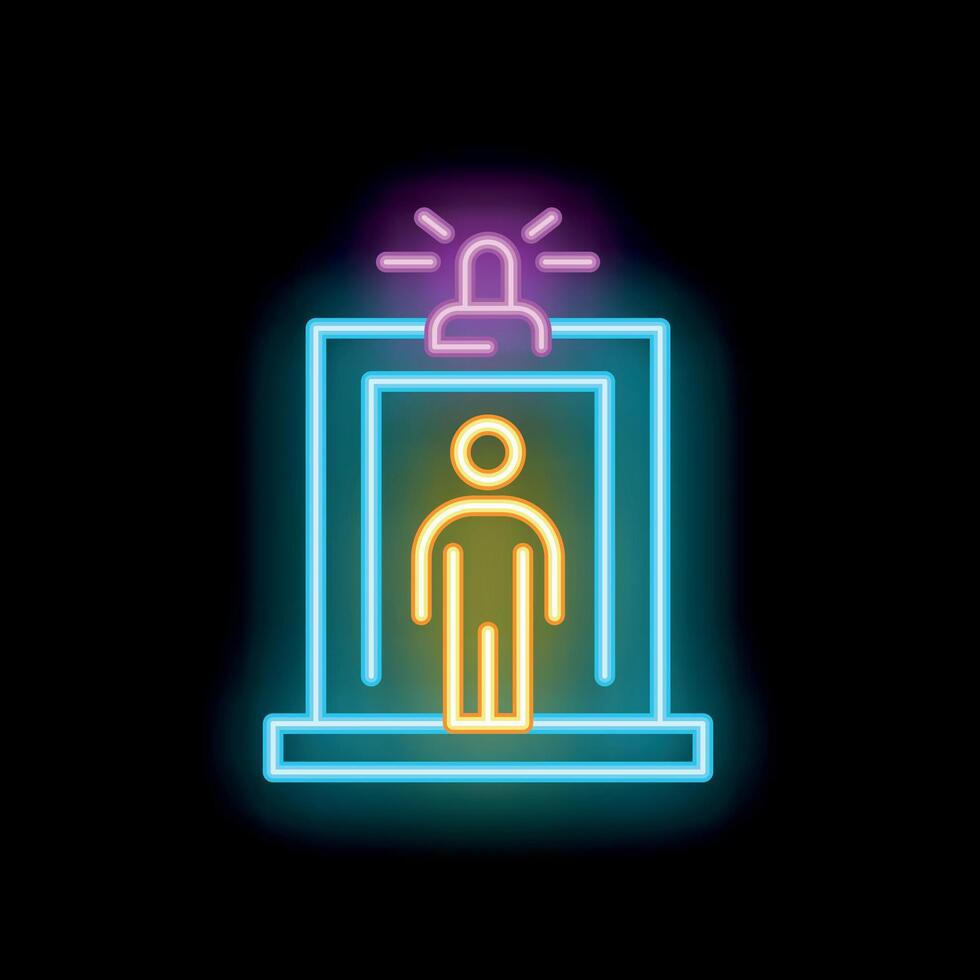 Neon icon of person walking through security metal detector gate vector