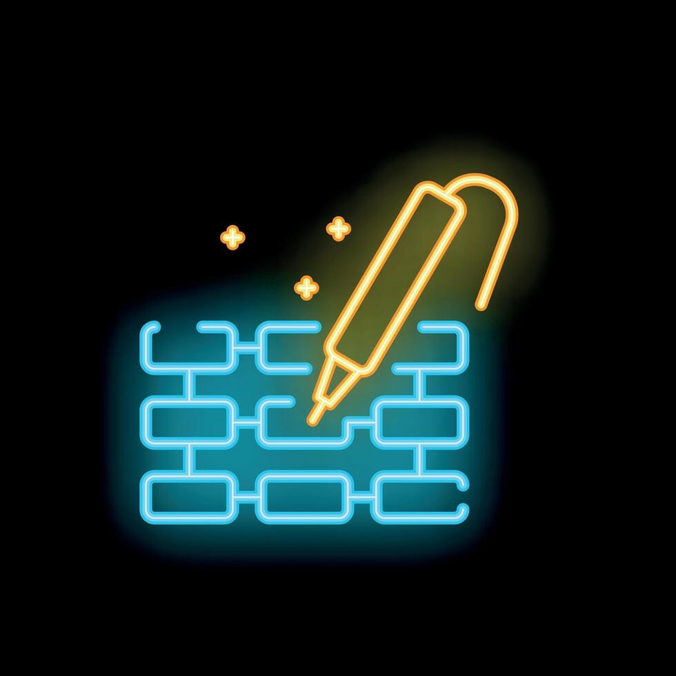 Neon style icon of soldering iron repairing circuit board vector