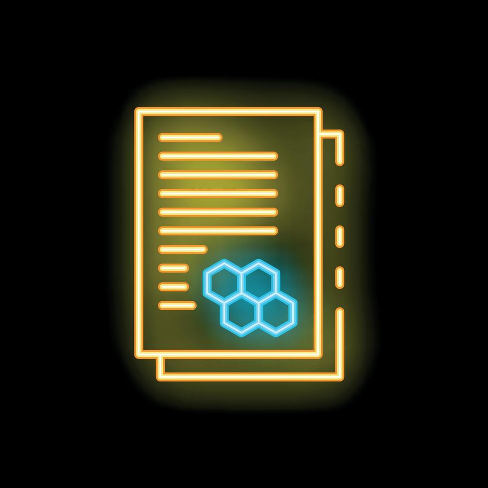Neon icon of document with honeycomb pattern for apiology study vector