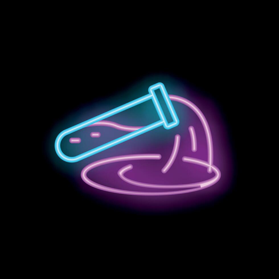 Neon icon of test tube pouring liquid representing chemical reaction vector