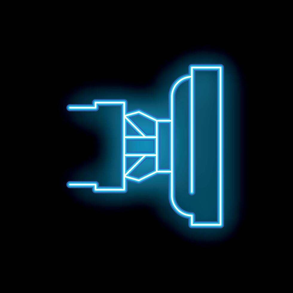 Blue neon icon of car air filter glowing on dark background vector