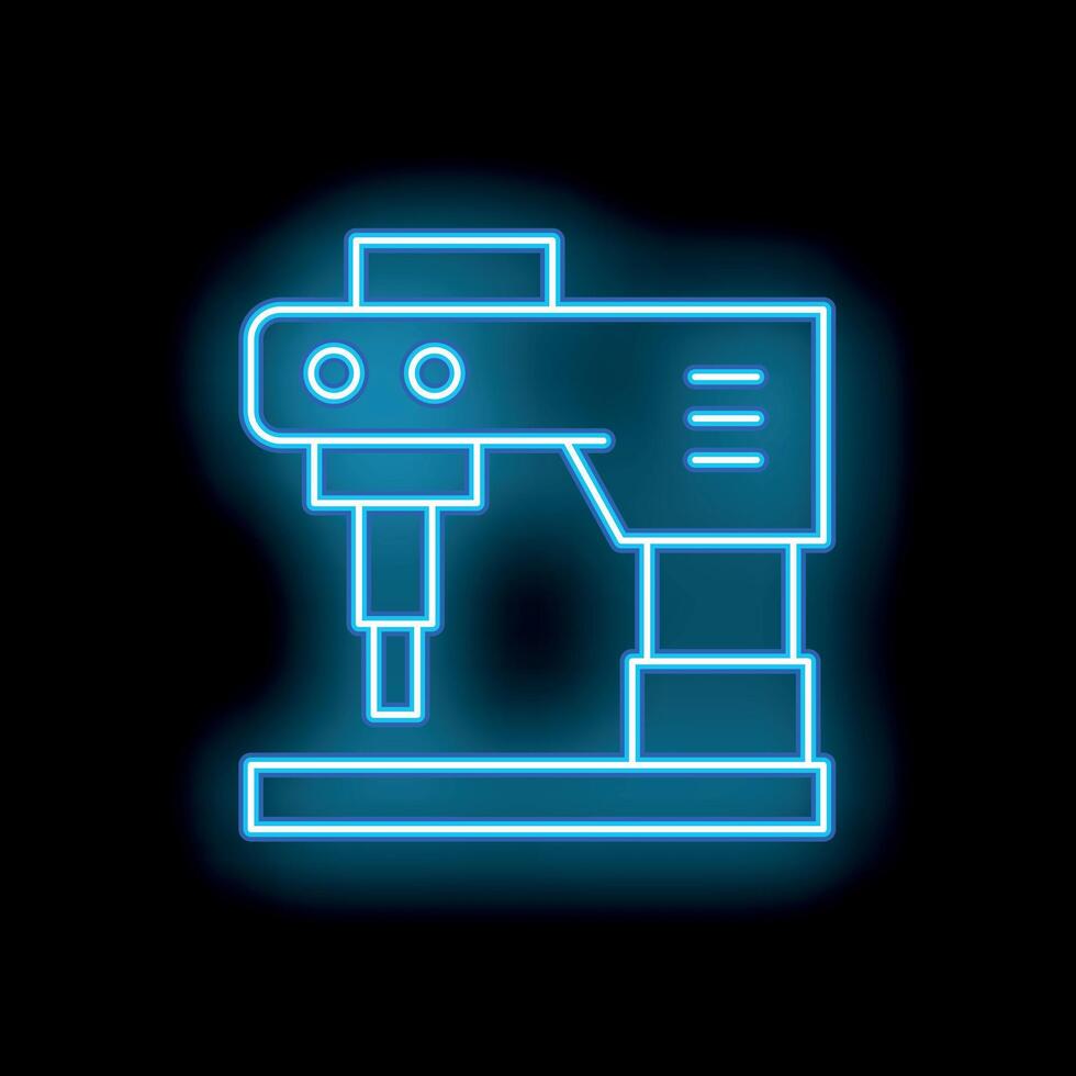 Glowing neon line industrial drilling machine on black background vector