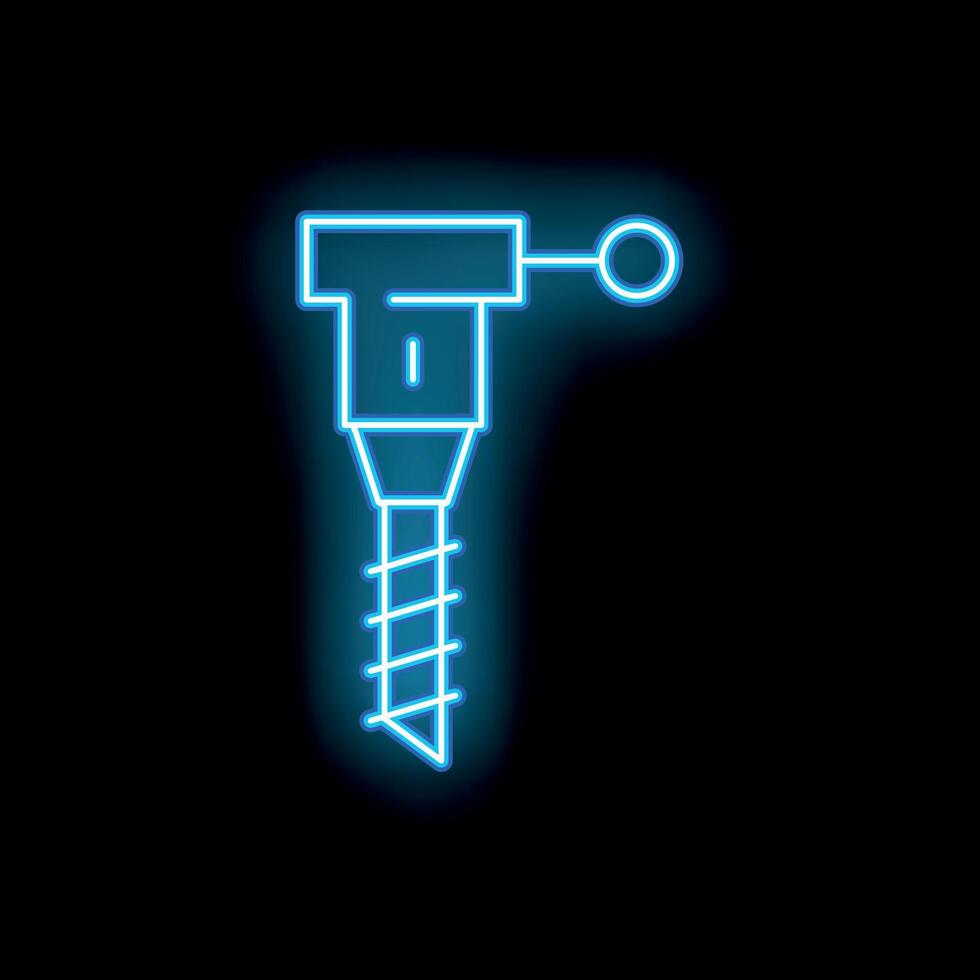Blue neon sign of a drilling machine glowing on a black background vector