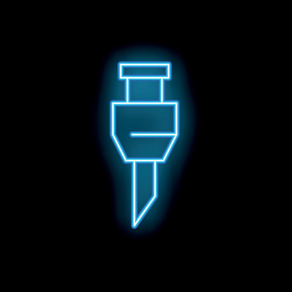 Blue neon style icon of a jackhammer on black background vector