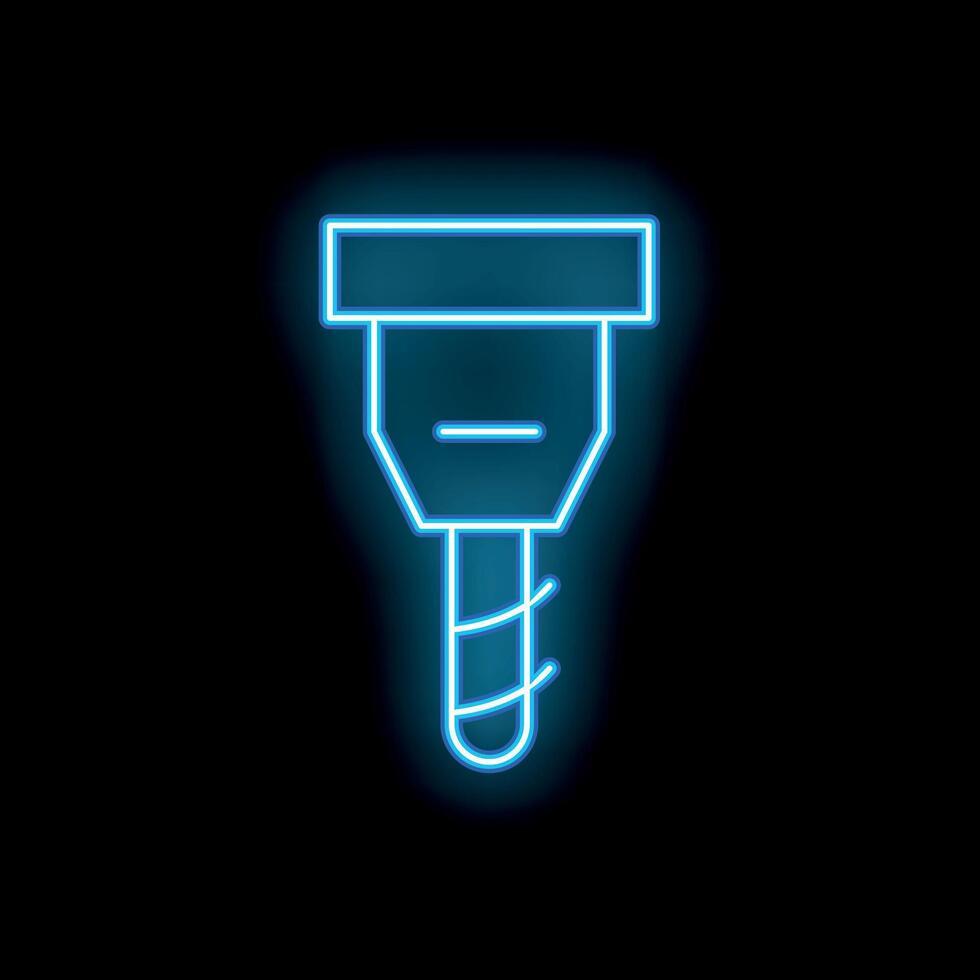 Blue neon sign of a drilling machine on a black background vector