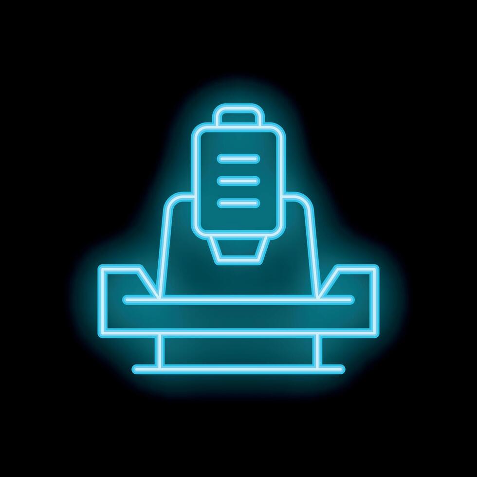 Neon icon of printer printing a document on black background vector