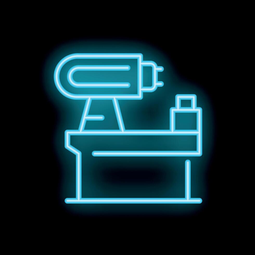 Neon icon of industrial machinery operating on production line vector
