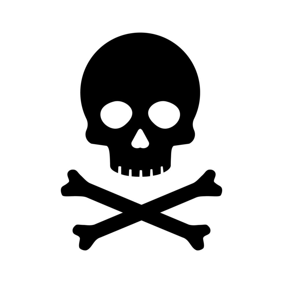 Skull icon. Death skull head, bones danger symbol. Horror, toxic poison, pirate game element design vector