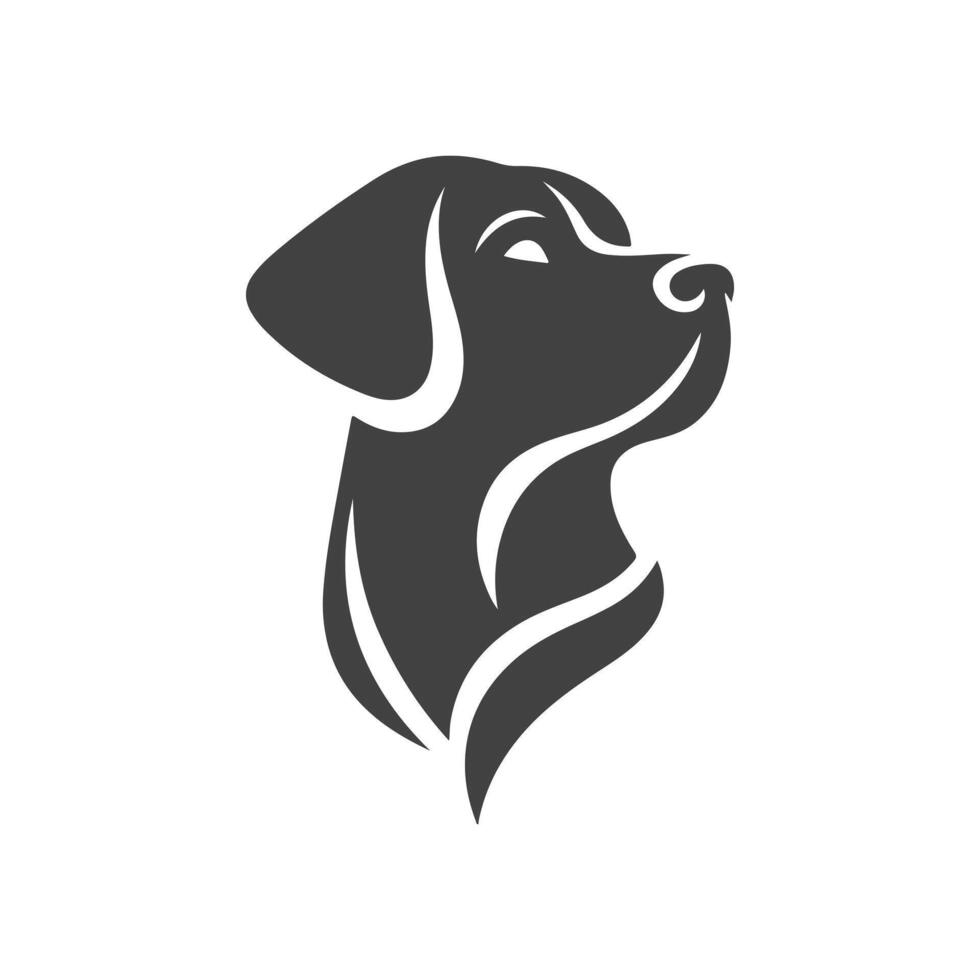 Friendly dog face logo, designed in black and white style, radiating a cheerful and welcoming vibe. vector