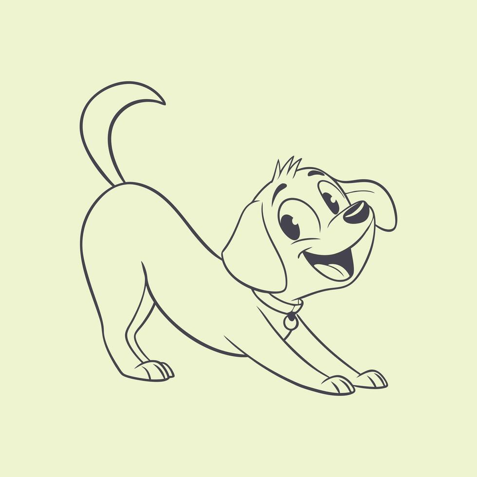 A fun and cartoonish line drawing of a playful dog in a happy pose, perfect for creative designs or pet-themed projects vector