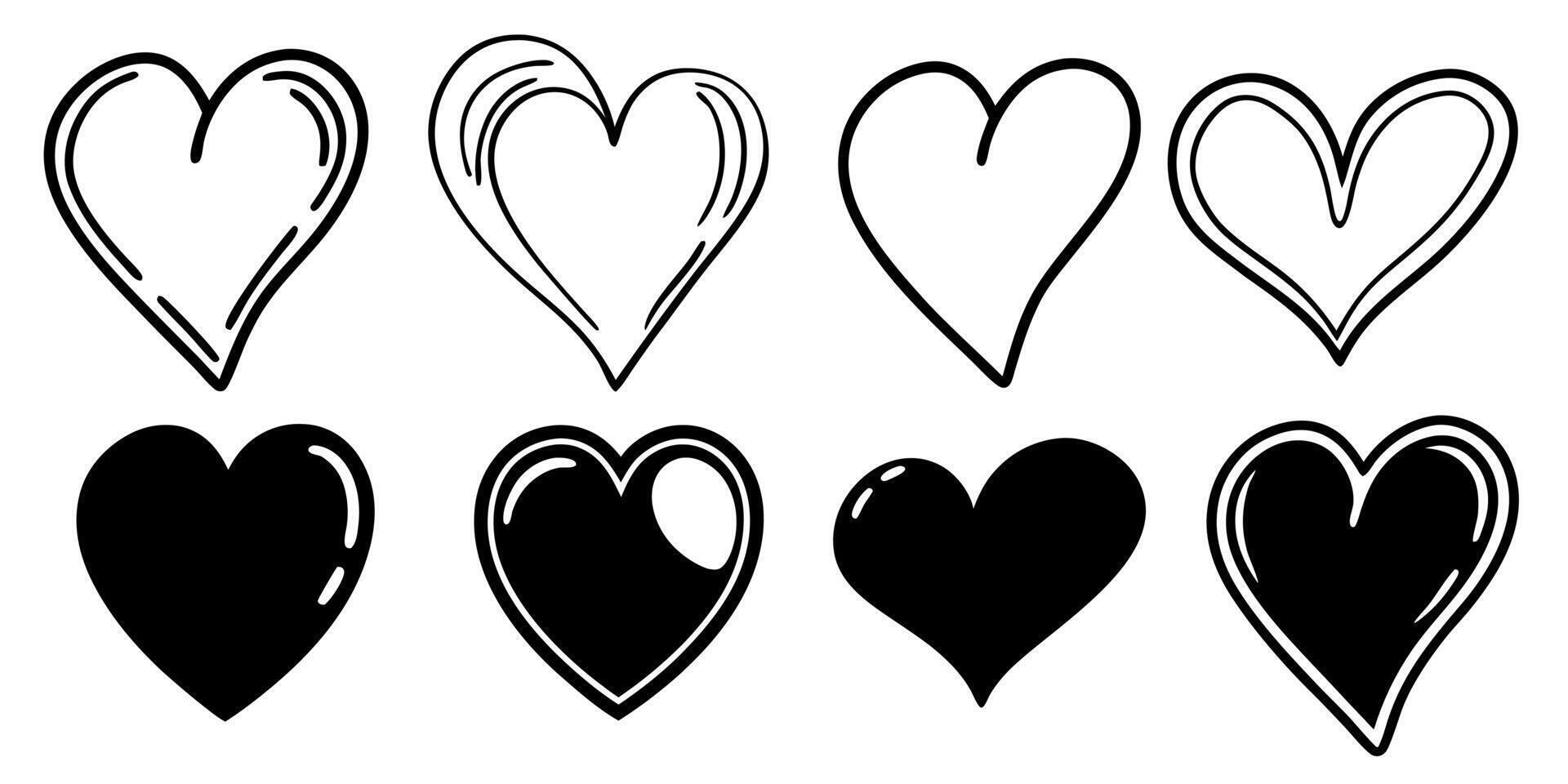 Black Silhouette Heart Icon Set on white background vector