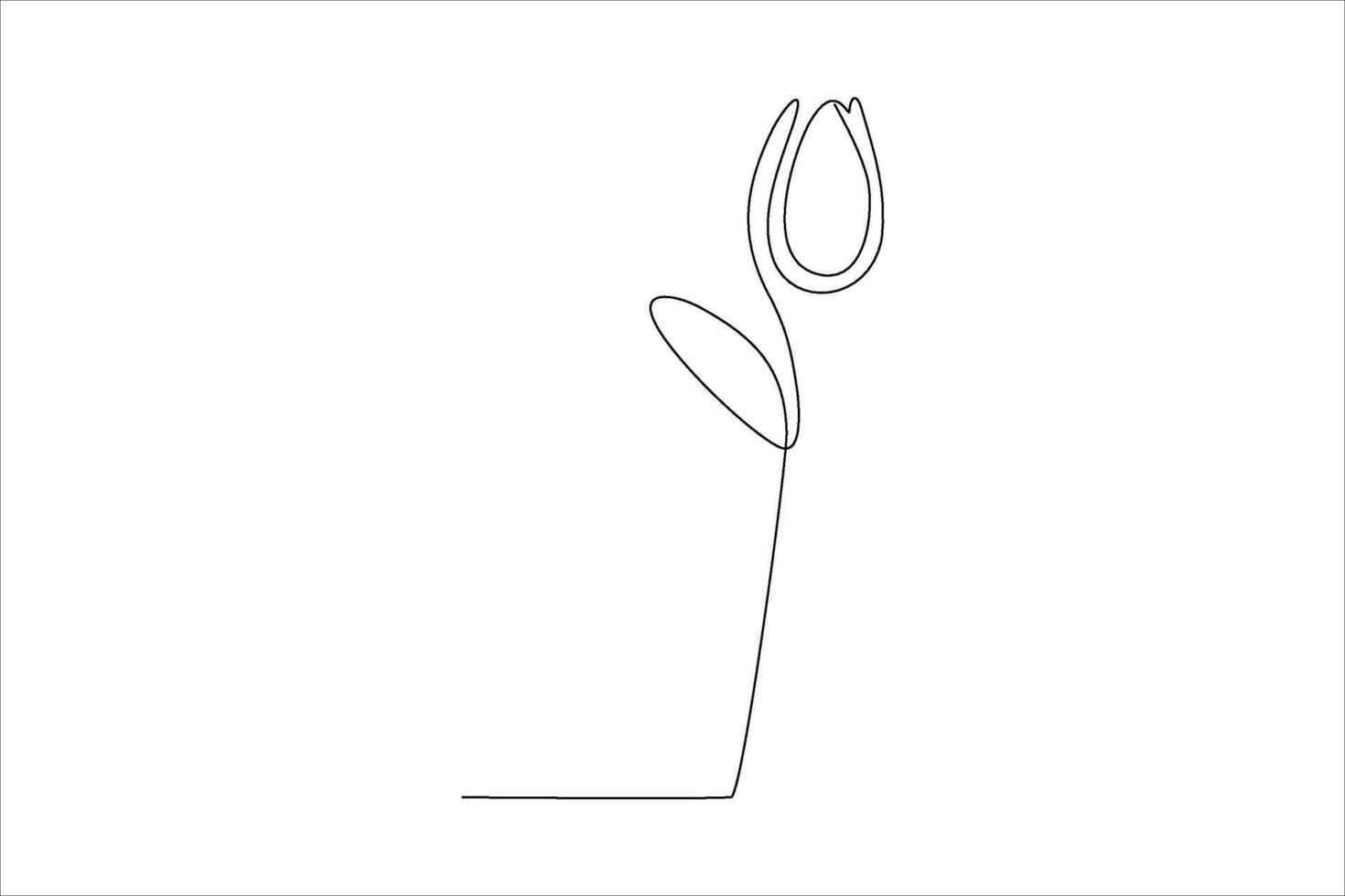 A minimalist line drawing of a tulip flower with a stem and leaf. vector