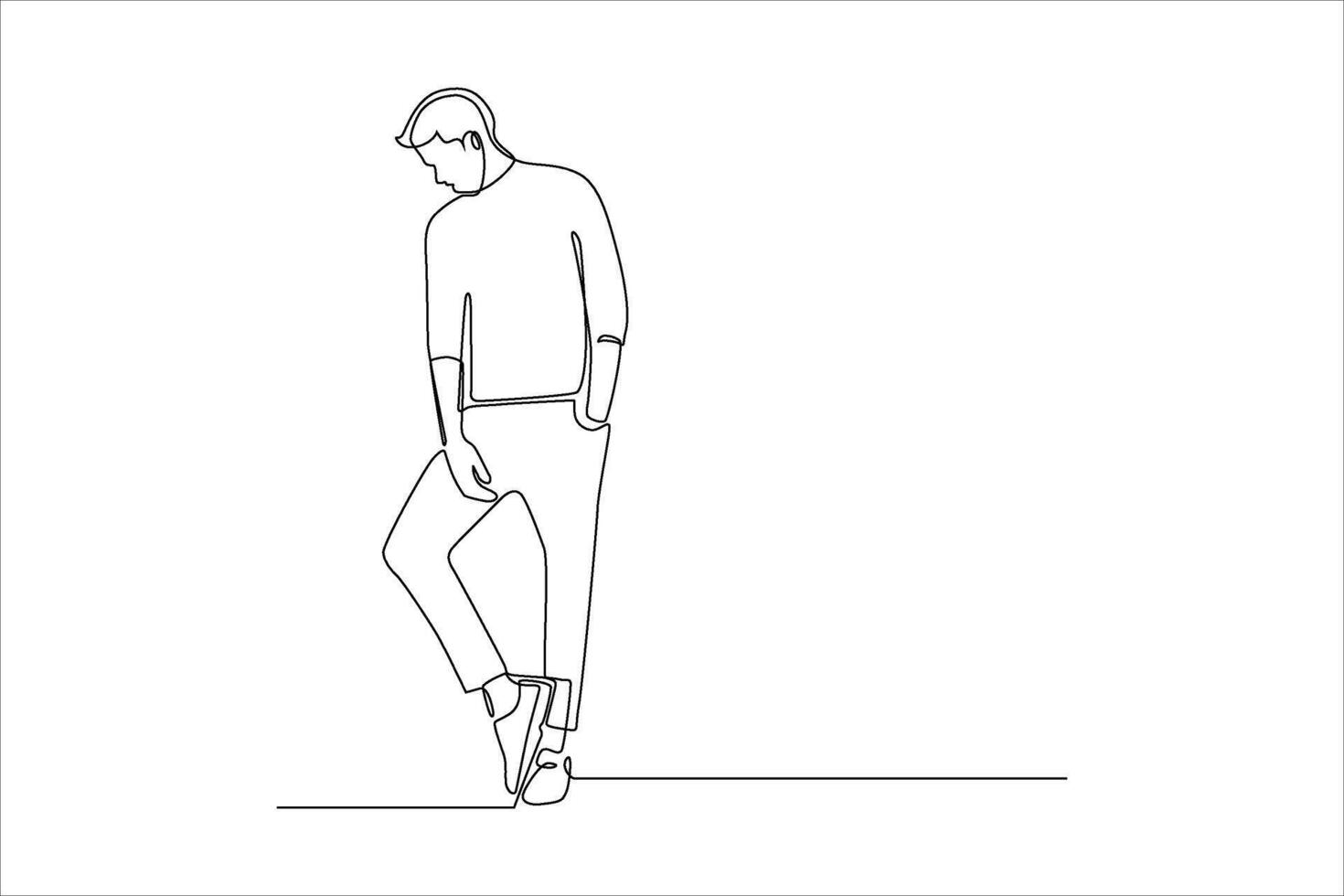 A minimalist line drawing of a man casually standing with one hand in his pocket. vector