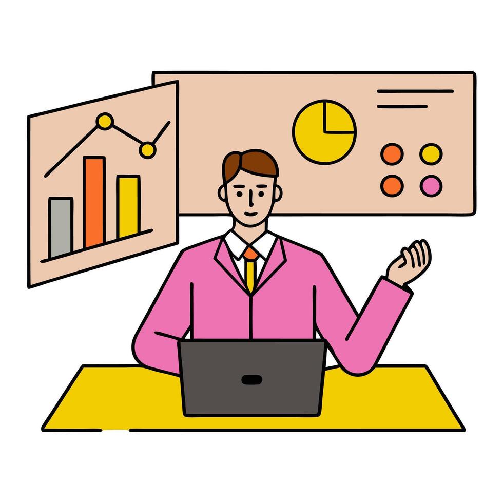 Accountant with Financial Software and Digital Ledger in Futuristic Office concept as Long shot of an accountant using financial software and a digital ledger in vector