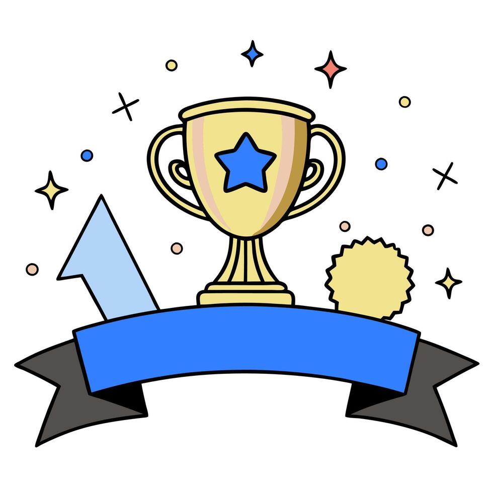 Achievement Badge with Ribbon and Trophy concept as An achievement badge with a ribbon and a trophy set against a whimsical background offering ample space for t vector
