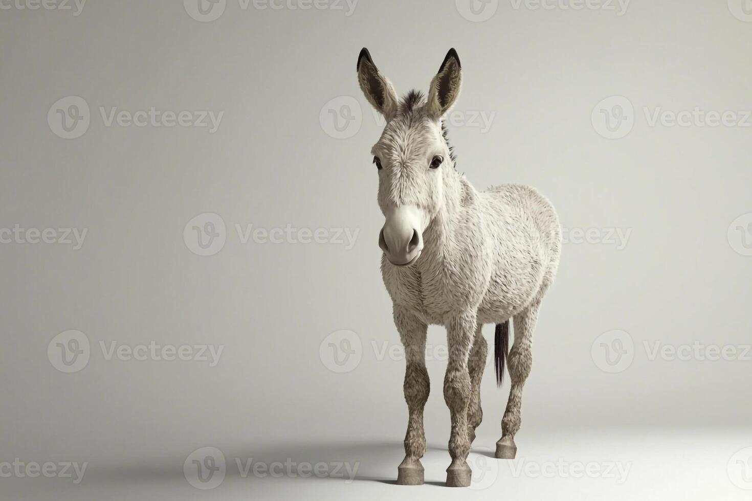 A donkey standing in front of a white background photo