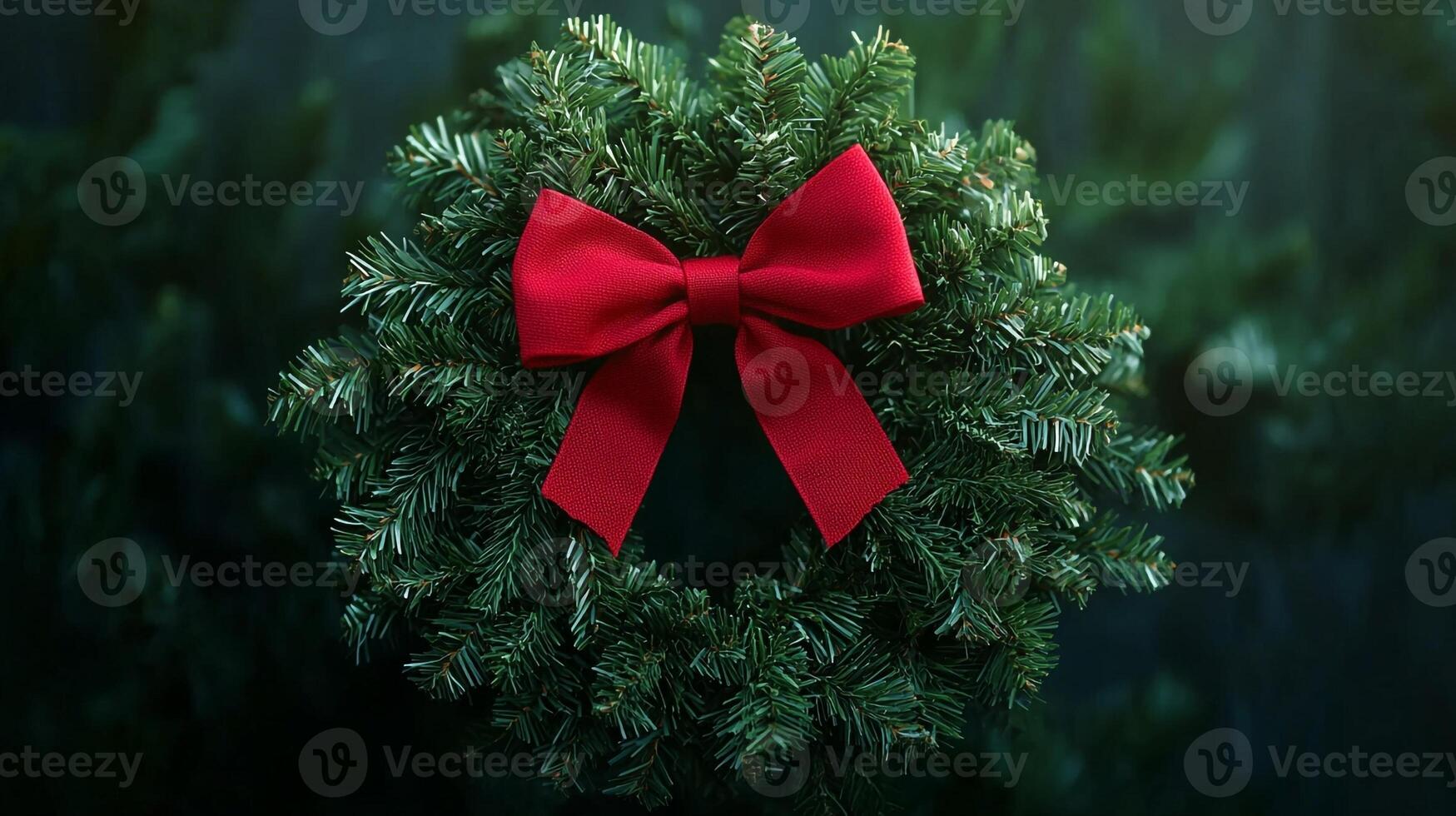 A wreath with a red bow on top photo