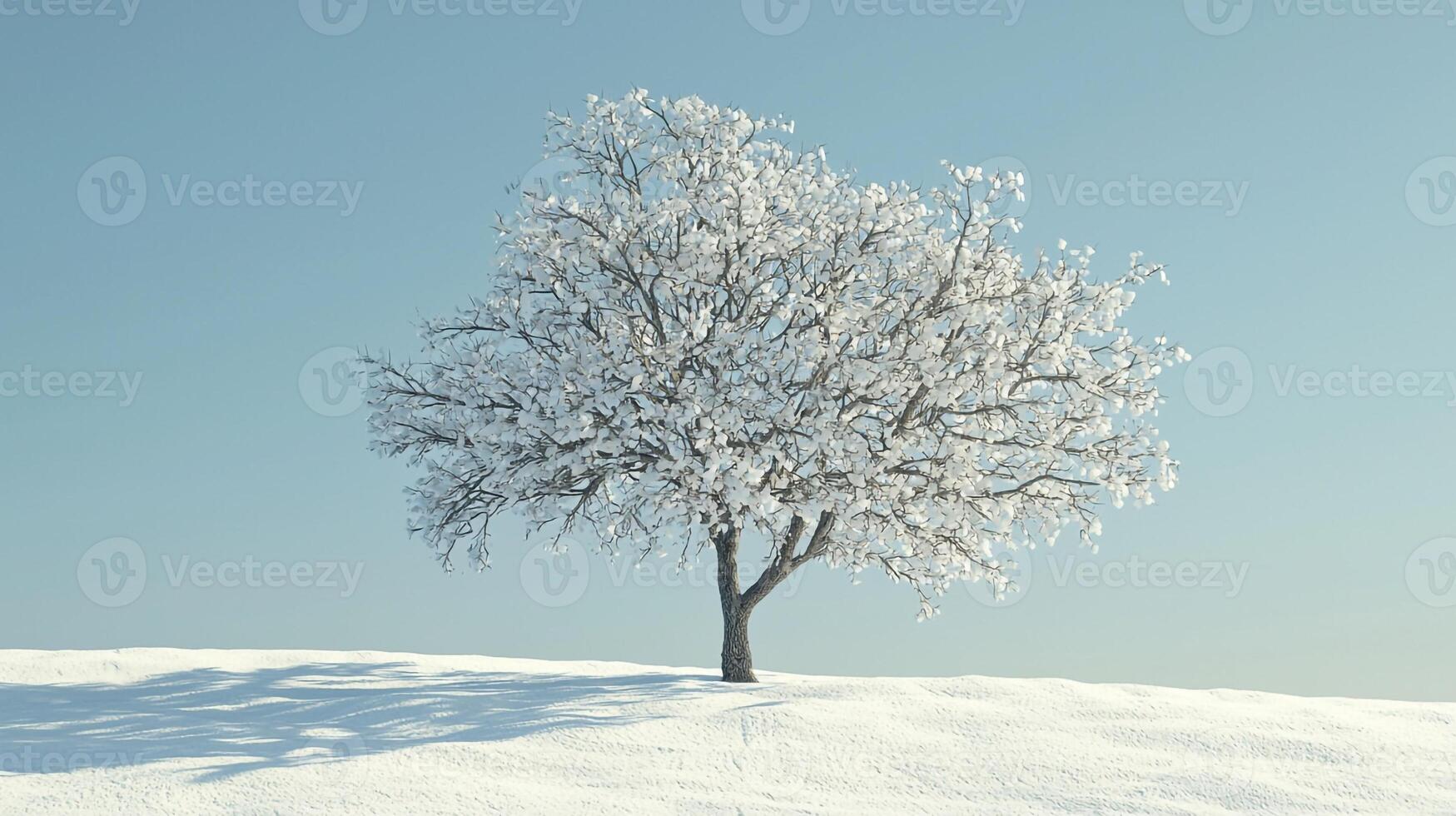A tree is standing alone in the snow photo