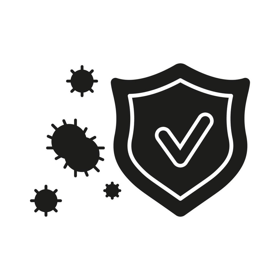 Shield With Checkmark Silhouette Icon. Protection Against Viruses And Pathogens Glyph Pictogram. Isolated Illustration vector