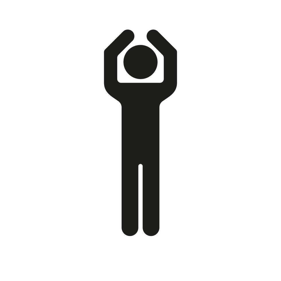 Human Figure with Raised Arms Silhouette Icon. Simple Body Glyph Symbol. Standing Person Stick with Hands Overhead. Isolated Illustration vector