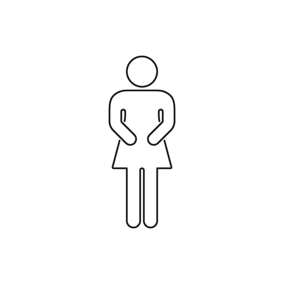 Female Figure Restroom or WC Symbol in Line Style. Standing Posture Outline Icon. Woman Person with Hands Clasped in Front. Editable Stroke. Isolated Illustration vector
