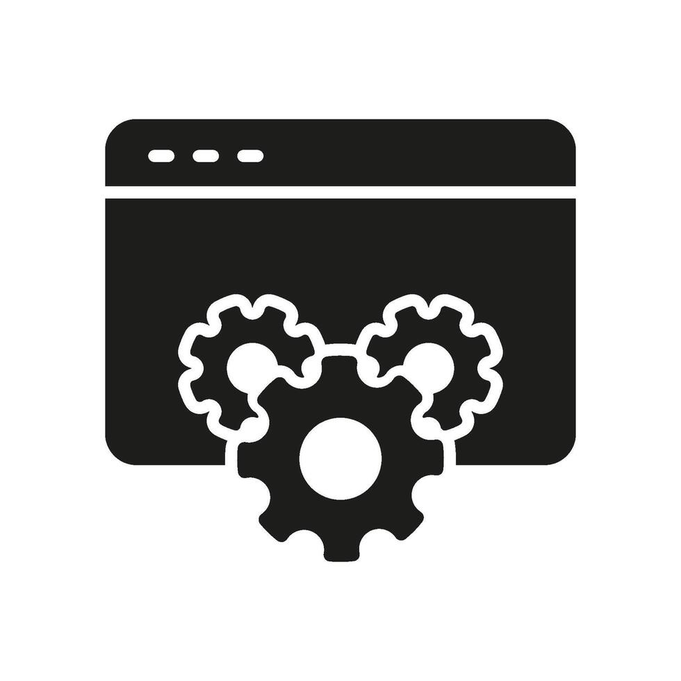Web Browser with Gear for Online Configuration and Settings Silhouette Icon. Internet Browser and Cog Sign for Website Maintenance and Support. Isolated Illustration vector