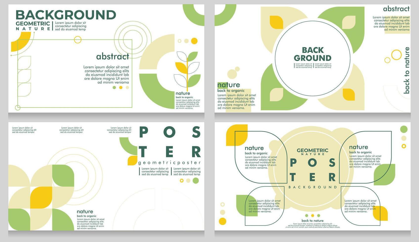 Nature Geometric Tree Leaf Plant Background. Set of 4 modern simple flat style. Suitable for poster, cover, slide, social media, banner, or flyer vector