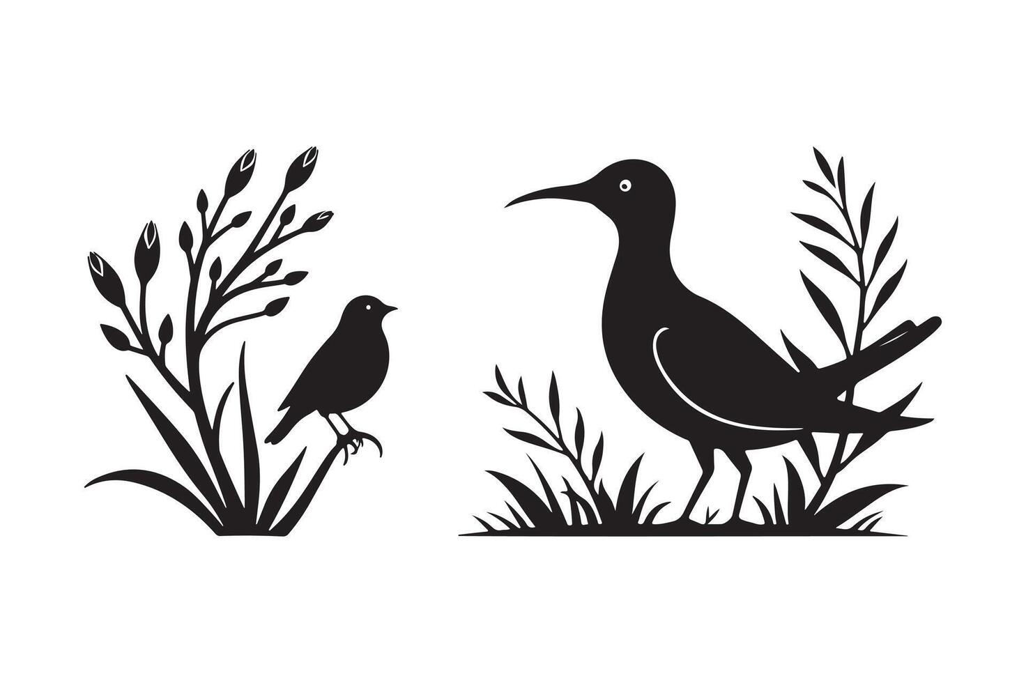 Tropical Bird Silhouettes with Floral Elements vector