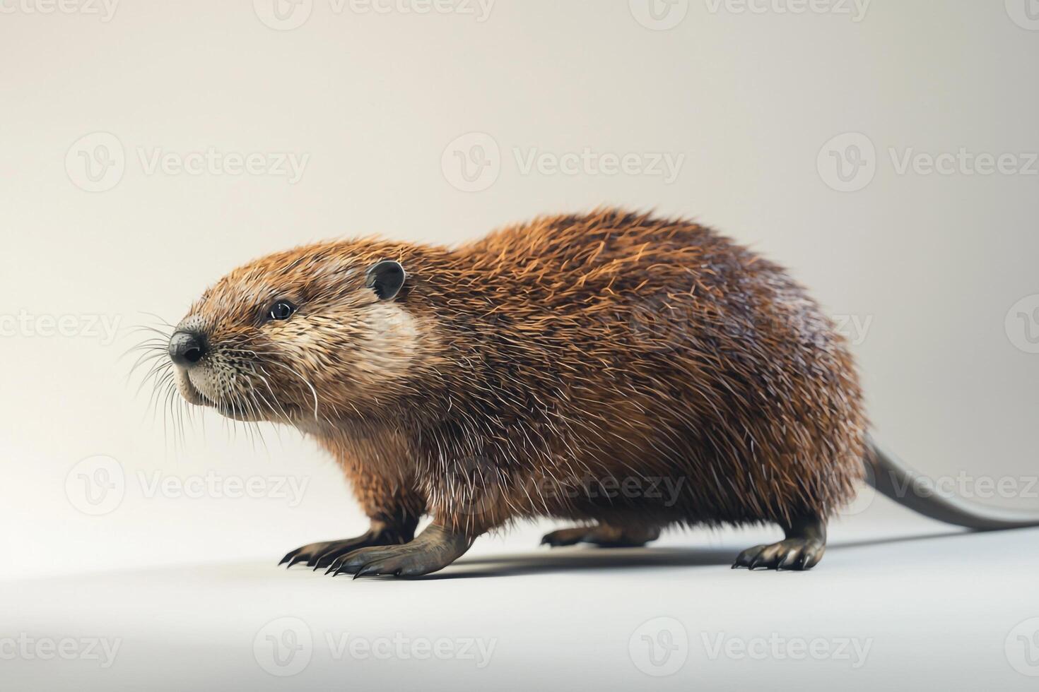 A beaver is standing on a white background photo