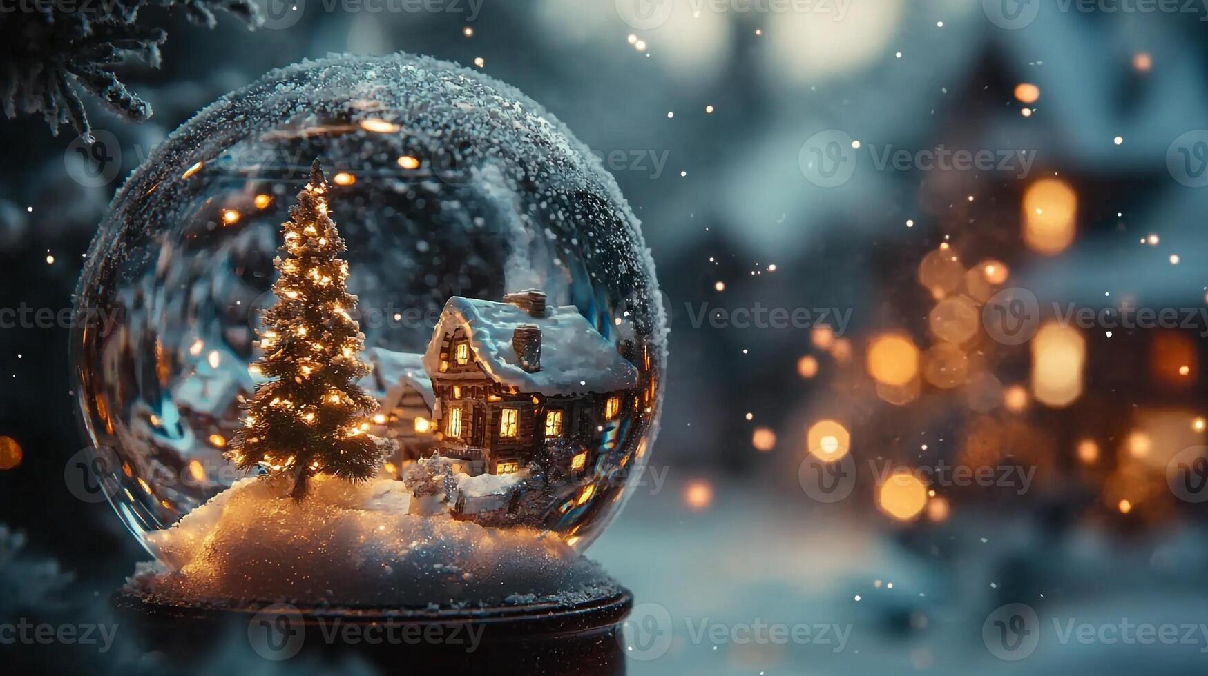A snow globe with a christmas tree inside photo
