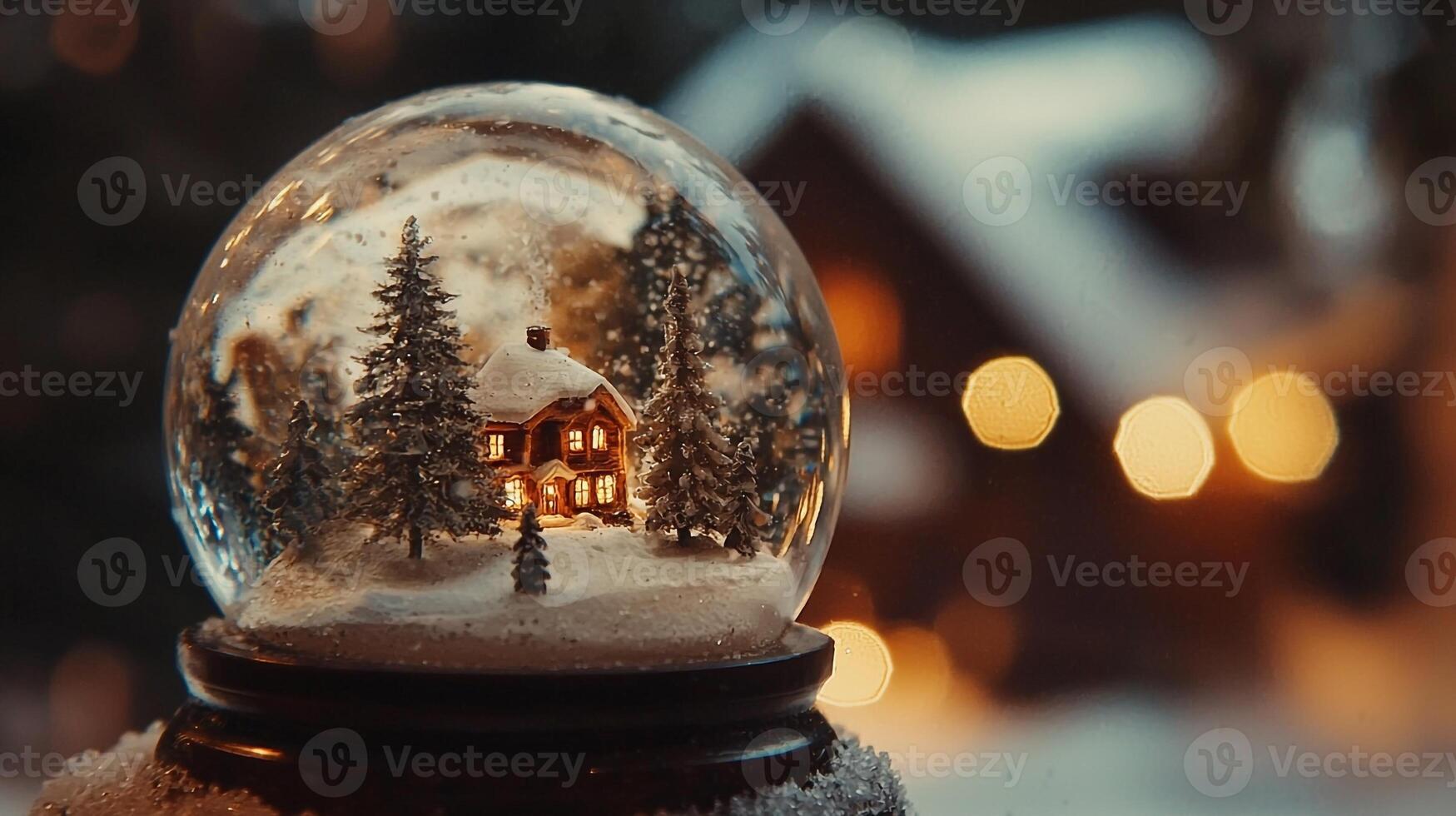 A snow globe with a house inside photo